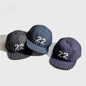 Mũ American Retro Số Thêu Sọc Mềm Vành Mũ Bóng Chày Nam Nữ Cùng Phong Cách Đường Phố Hip Hop Ván Trượt Mũ Chống Nắng