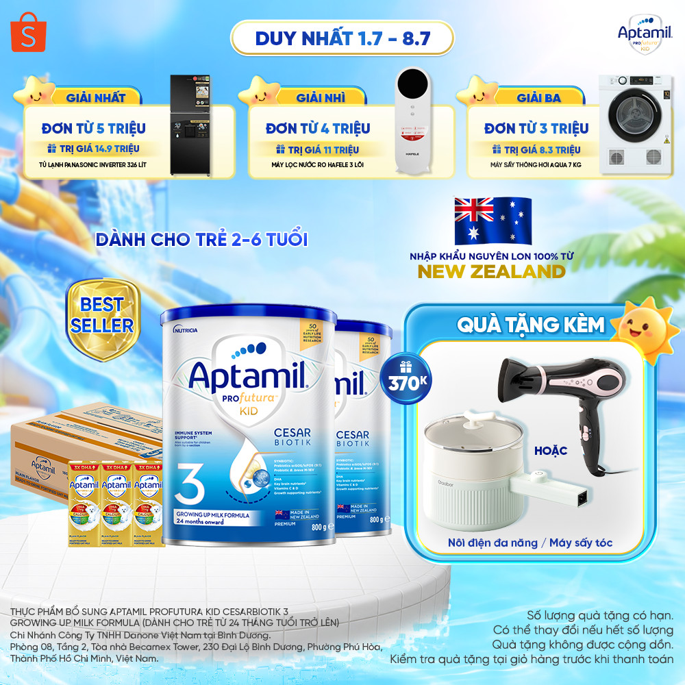 [MUA LÀ CÓ QUÀ] Combo 2 Sữa bột Aptamil Profutura Kid Cesarbiotik New Zealand số 3 (800g) + 1 thùng  Aptamil Super GOLD