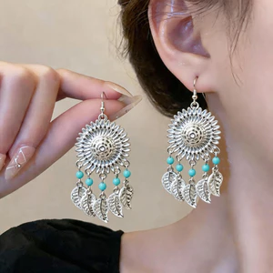 Bohemian Tua Rua Bông Tai Lá Miao Bạc Phong Cách Dân Tộc Nhẹ Sang Trọng Cao Cấp Bông Tai Miao Dân Tộc Bạc Trang Sức