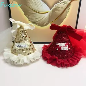 FUJIZOU Mũ Sinh Nhật Kẹp Tóc, Vương Miện Sinh Nhật Lưới Kim Sa Lấp Lánh, Ren Dễ Thương Nhung Phụ Kiện Tóc Hàn Quốc Mũ Đính Kim Sa Lấp Lánh Sinh Nhật
