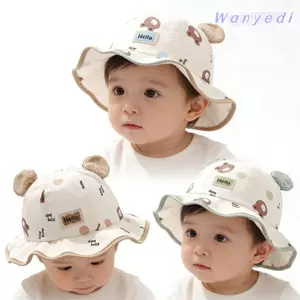 WANYEDI Mũ chống nắng cho bé, Mũ chống nắng Cotton in hình gấu, Quà tặng Tai gấu mềm cho trẻ sơ sinh Mũ xô trẻ em