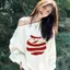 Áo nỉ dài tay vai chéo màu trắng Hua Cotton In hình Apple Hot Girl Niche Design Loose S