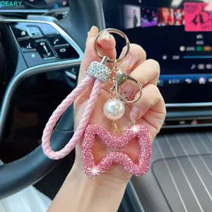 QEARY Dây Da Móc Khóa, Phong Cách Đơn Giản Rỗng Thiết Kế Nơ Móc Chìa Khóa, Thanh Lịch Thời Trang Dính Đất Sét Nước Chất Liệu Mặt Dây Chuyền Chìa Khóa Ô Tô Cho