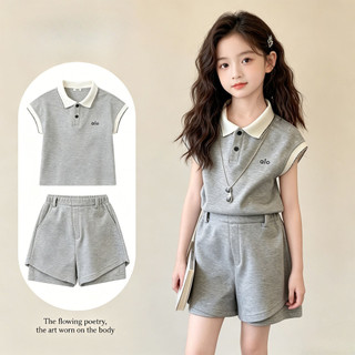 Bộ đồ bé gái mùa hè - áo polo phối màu + quần short thể thao thoáng mát phong cách Hàn Quốc