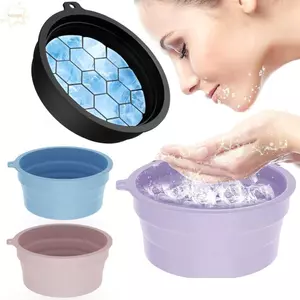 Chậu đá di động AWNGD, Khay đá tích hợp Bát tắm đá mặt có thể gập lại, Bát ngâm mặt silicon đa chức năng Spa Điều trị da mặt