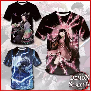 Anime Áo Thun Demon Slayer Top Tay Ngắn Unisex Graphic Kimetsu No Yaiba Hoạt Hình Thời Trang Áo Thun