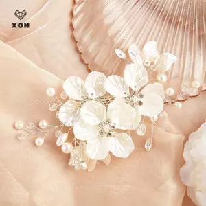 Kẹp tóc hoa ngọc trai pha lê cô dâu Phụ kiện đám cưới hoa Barrette [Mina]