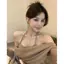 Áo thun dài tay hai mảnh cay ngọt ngào kiểu Pháp Áo thun một vai dây cổ ôm @ -