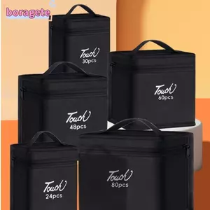 BORAGETE Art Markers Organizer, Đóng cửa có khóa kéo Bút đánh dấu màu đen Túi lưu trữ, Lưu trữ chức năng Lưu trữ lớn 12-168 Đếm Dụng cụ vẽ túi vải có khóa kéo
