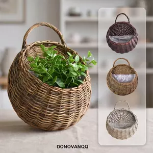 Chậu hoa DONOVANQQ, Giỏ trồng cây mây thủ công mục vụ, Hộp đựng đồ treo tường tự nhiên Dệt bình trang trí sân vườn