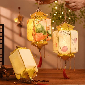 Đèn lồng hoa Trung Quốc DONOVANQQ, cầm tay có tua rua Lễ hội trung thu Đèn lồng cổ điển, Khung gỗ phát sáng lãng mạn DIY Bộ vật liệu đèn lồng mẫu giáo Quà tặng