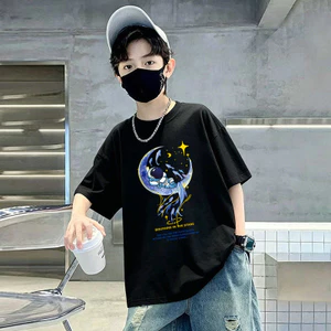 Áo thun Cotton nguyên chất 2026 Mùa hè ngắn tay Top t Vừa Lớn Trẻ em Mùa hè Bé trai Phong cách Mỏng Quần áo trẻ em Bé trai Quần áo mùa hè 6NXX