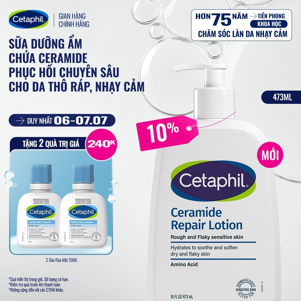 Sữa dưỡng ẩm phục hồi chuyên sâu cho da khô ráp, bong tróc, nhạy cảm Cetaphil Ceramide Repair Lotion 473ml