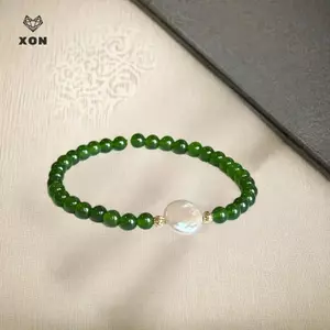 Ngọc trai nước ngọt tự nhiên & Vòng tay Chalcedony mã não xanh - Hạt nút tròn Quà tặng trang sức lấy cảm hứng từ Trung Quốc [Mina]
