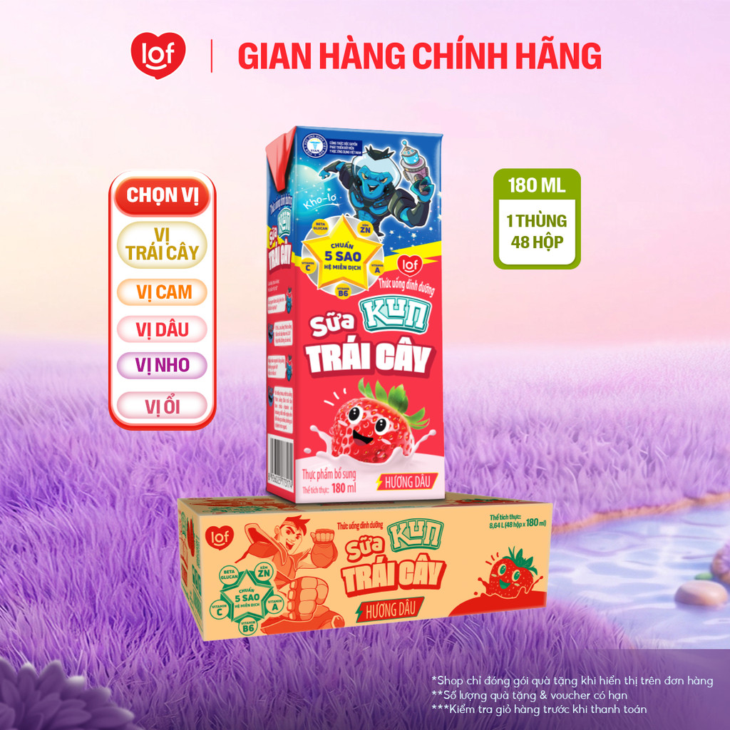 [Giá tốt trong Live] Đủ vị sữa trái cây KUN 1 thùng 48 hộp x 180ml