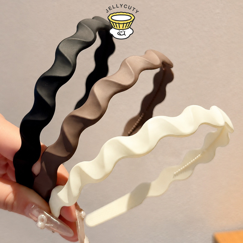 [jell] Vòng buộc tóc gợn sóng tối giản dành cho nữ Rửa mặt Trang điểm Băng đô Phụ kiện tóc chống trượt