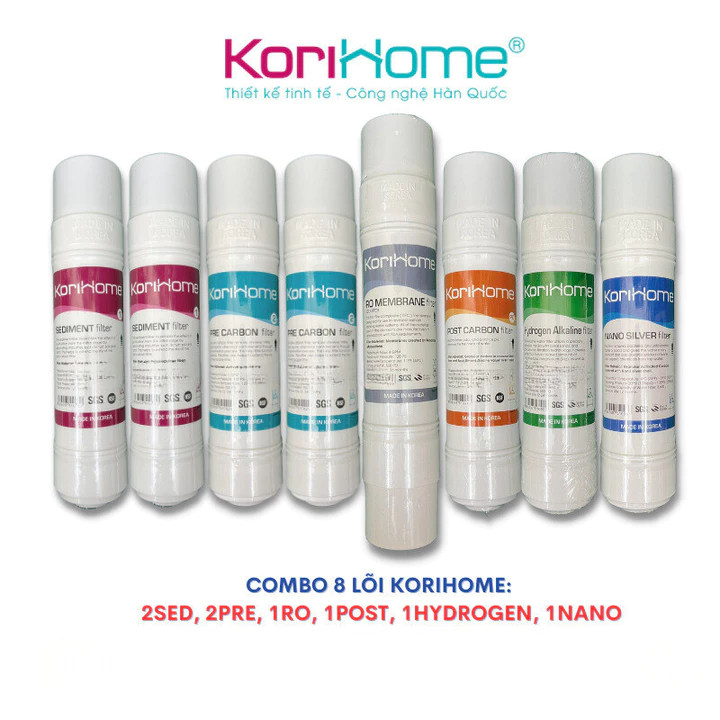Bộ 8 lõi lọc nước Korihome WPK-608 dùng cho máy lọc nước Korihome WPK-608 Hàng chính hãng