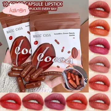 Bộ Son Môi KANGN Capsule, Bộ Son Môi Mini Nhung Matte Họa Tiết Không Dính, Bộ Son Môi Mini 10 Màu Di Động Chống Thấm Nước Lâu Dài Bộ Sử Dụng Hàng Ngày