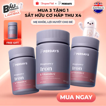 [Mua 3 tặng 1] Sắt Bầu Perdays Vitamin C Ngừa Thiếu Máu Thiếu Sắt Cho Mẹ Bầu Tặng 1 Lọ Lọ 30 Viên