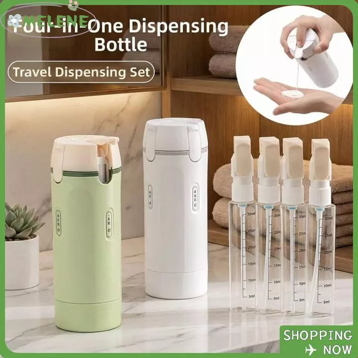 Chai đựng đồ du lịch 4 trong 1 MELENE, có nhãn dán quy mô & nhãn Chai đựng đồ vệ sinh du lịch miễn phí BPA, Chai bơm có thể bơm lại chống rò rỉ Vòi hoa sen & Du lịch