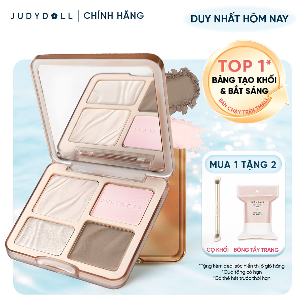 JUDYDOLL Phấn bắt sáng tạo khối 4 ô Highlight Contour Palette Tự nhiên Lâu trôi Chống nước 9g