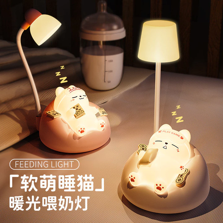 Đèn Học Tập Mềm Mại Dễ Thương Ngủ Mèo Đèn Ngủ Sạc USB Phòng Ngủ Với Đèn Ngủ Ngủ Cho Bé Ăn Ngủ Đầu Giường Đèn Bàn