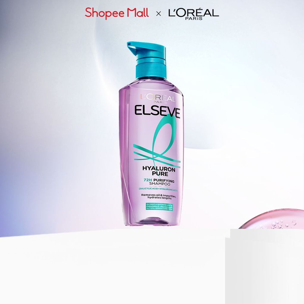 Dầu gội nhẹ bồng mái tóc 72H Elseve HA Pure cho da đầu dầu hoặc Moist cho da đầu khô 620ML