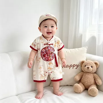 Quần áo trẻ em Quần áo trẻ em Phong cách Trung Quốc mới cho bé trai Quần áo mùa hè một mảnh Quần áo trẻ em Mùa hè cả tháng Trăm ngày Đầm dự tiệc Đường Phù hợp với Quần áo trẻ trung + ZLD +