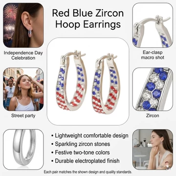 Đỏ Xanh Zircon Vòng Bông Tai Đồng Nhẹ Mạ Điện Vòng Trang Sức Nữ Ngày Độc Lập Mùa Hè Mặc Thường Ngày