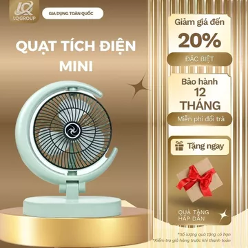 LQ- Quạt vầng trăng, quạt gấp mini thiết kế để bàn, quạt tích điện mini 4 cấp độ gió kèm đèn led tích điện 3 chế độ