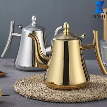Ấm trà LINHU có bộ lọc, Ấm đun nước cà phê vàng / bạc có thể tháo rời, Tay cầm thoải mái chống bỏng phong cách cổ điển 1L / 1.5L / 2L Ấm đun nước có bộ lọc Sử dụng nhà hàng