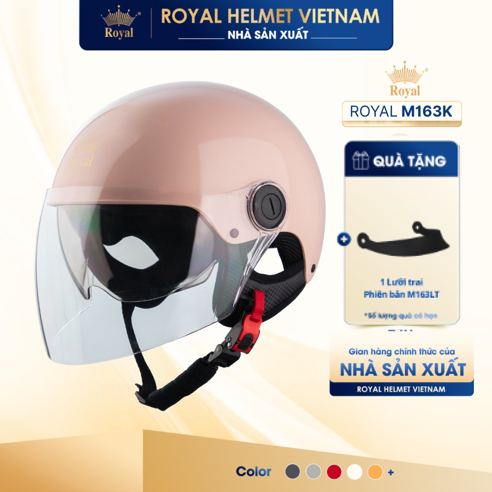 [TẶNG LƯỠI TRAI] Mũ Bảo Hiểm 1/2 Nửa Đầu Royal M163 2 Kính, Nam Nữ, Nón M163K Thời Trang Chính Hãng