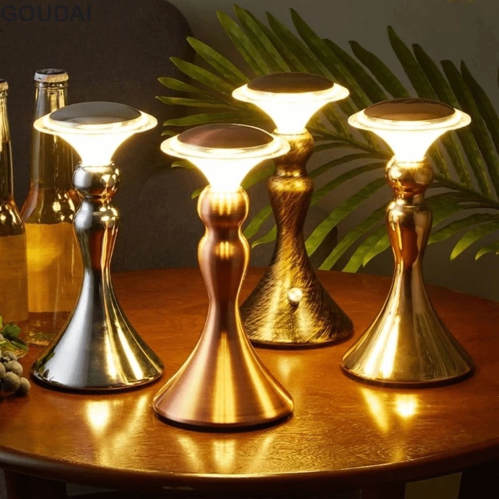 GOUDAI Đèn đọc sách LED GOUDAI, Đèn 3 màu phong cách Châu Âu Đèn bàn thanh, Đèn ngủ bằng kim loại Đèn mềm điều khiển cảm ứng Đầu giường Đèn xung quanh Cafe Đèn bàn