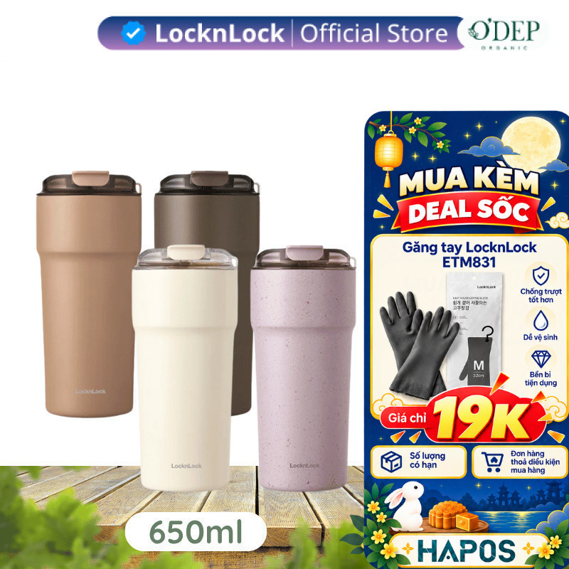Ly giữ nhiệt phủ sứ LocknLock 650ml, Chính hãng, bằng thép không gỉ 304 Metro Cafe Tumbler LHC4359 - HAPOS LSA