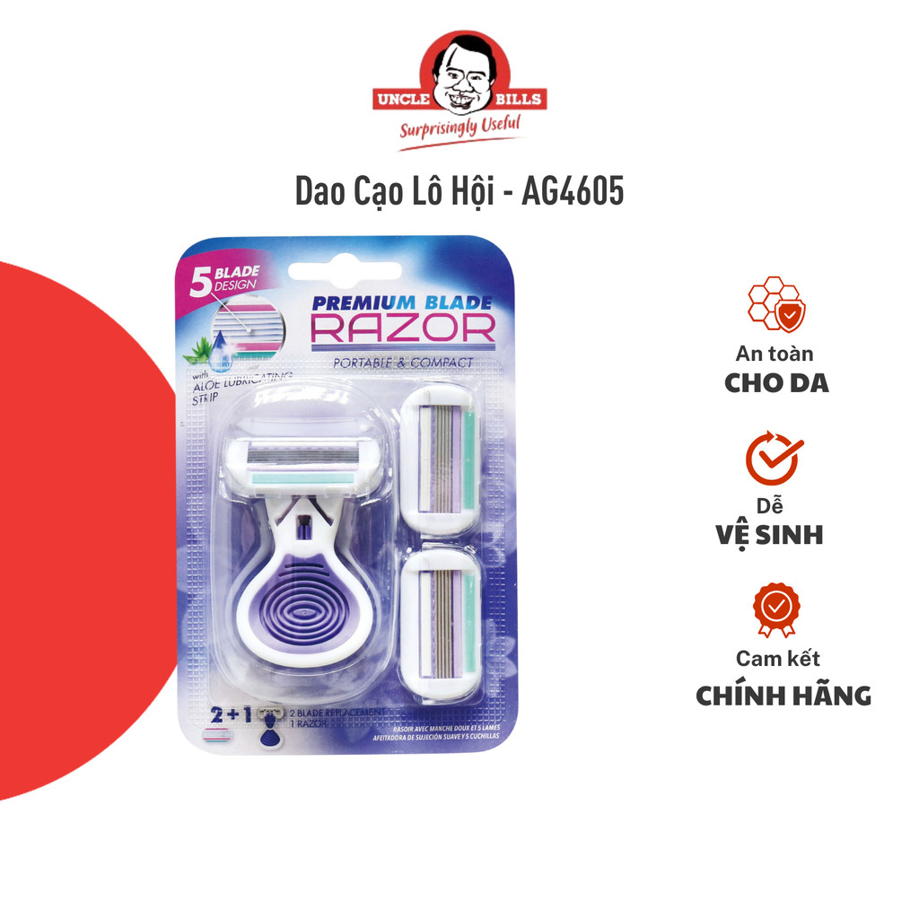 Dao Cạo Lô Hội Kèm 2 Lưỡi Thay UNCLE BILLS Cho Nữ Có Dải Bôi Trơn Lô Hội Nha Đam - AG4605