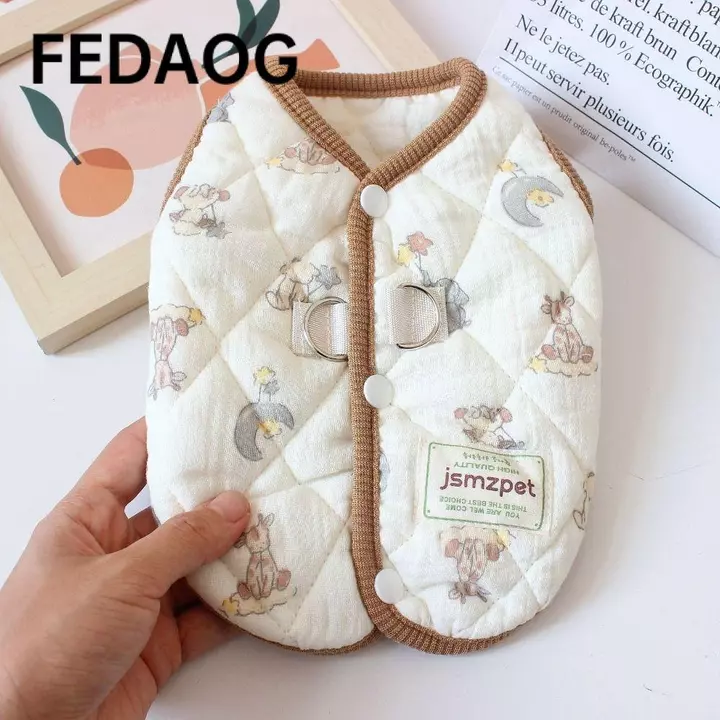 FEDAOG Quần áo cho chó cưng, Quần áo cho mèo có áo khoác nhung Áo khoác gấu bông, Đồ dùng cho thú cưng thời trang dày thỏ dễ thương in hình quần áo chó con Áo Vest Quà tặng mùa đông