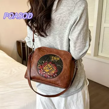 Túi đeo chéo nữ MAYSHOW, Túi đeo vai đeo chéo hoa dập nổi PU, Túi đeo chéo phong cách dân tộc nhẹ chất lượng cao Túi đeo chéo phong cách cổ điển mang theo hàng