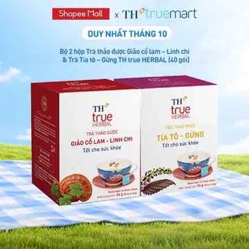 Bộ 2 Trà Thảo Dược TH true HERBAL Giảo Cổ Lam – Linh Chi & Trà Tía Tô – Gừng (20 Gói x 2 Hộp)