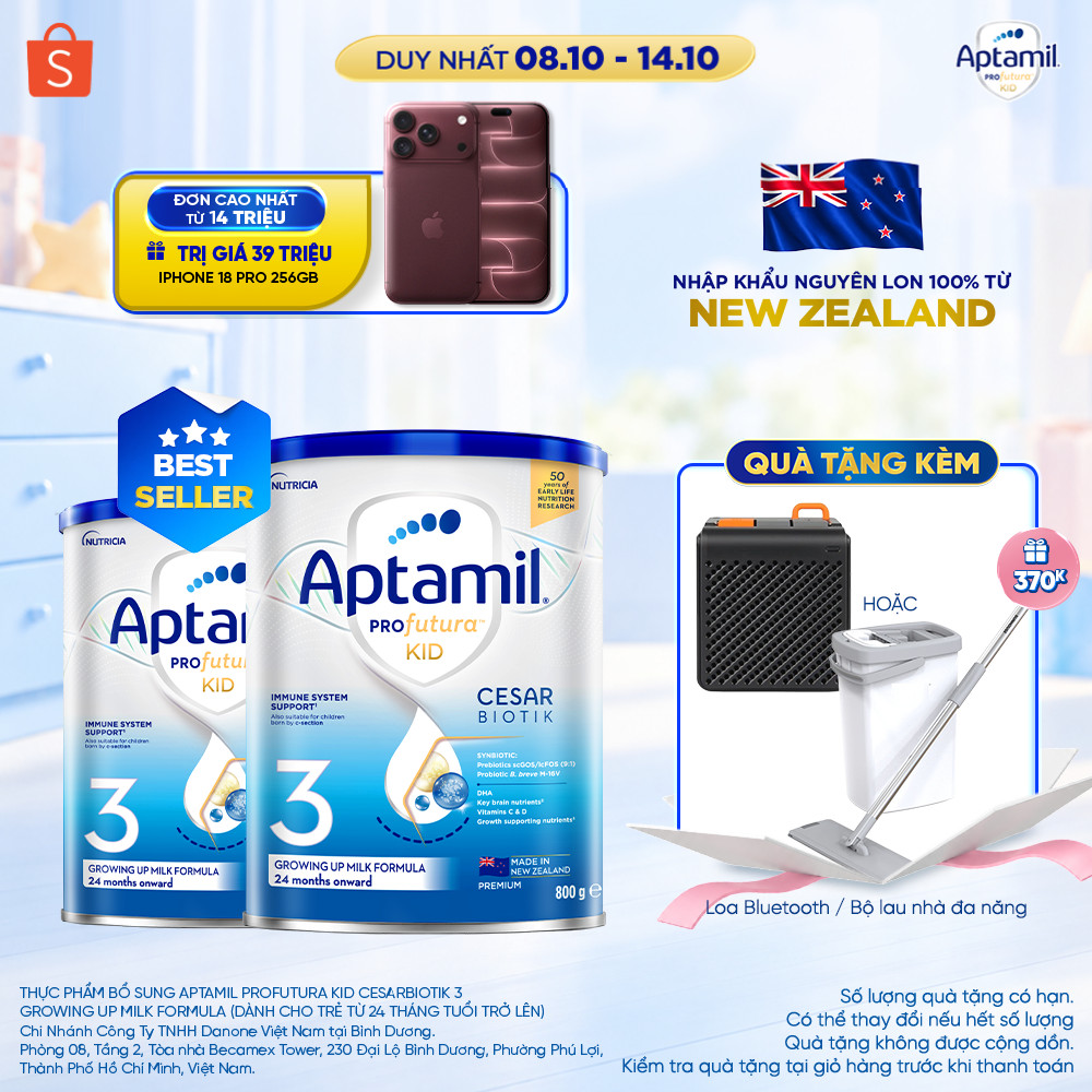 [MUA KÈM DEAL SỐC] CB2 Sữa bột Aptamil Kid Cesarbiotik New Zealand số 3 - Synbiotic đặc chế