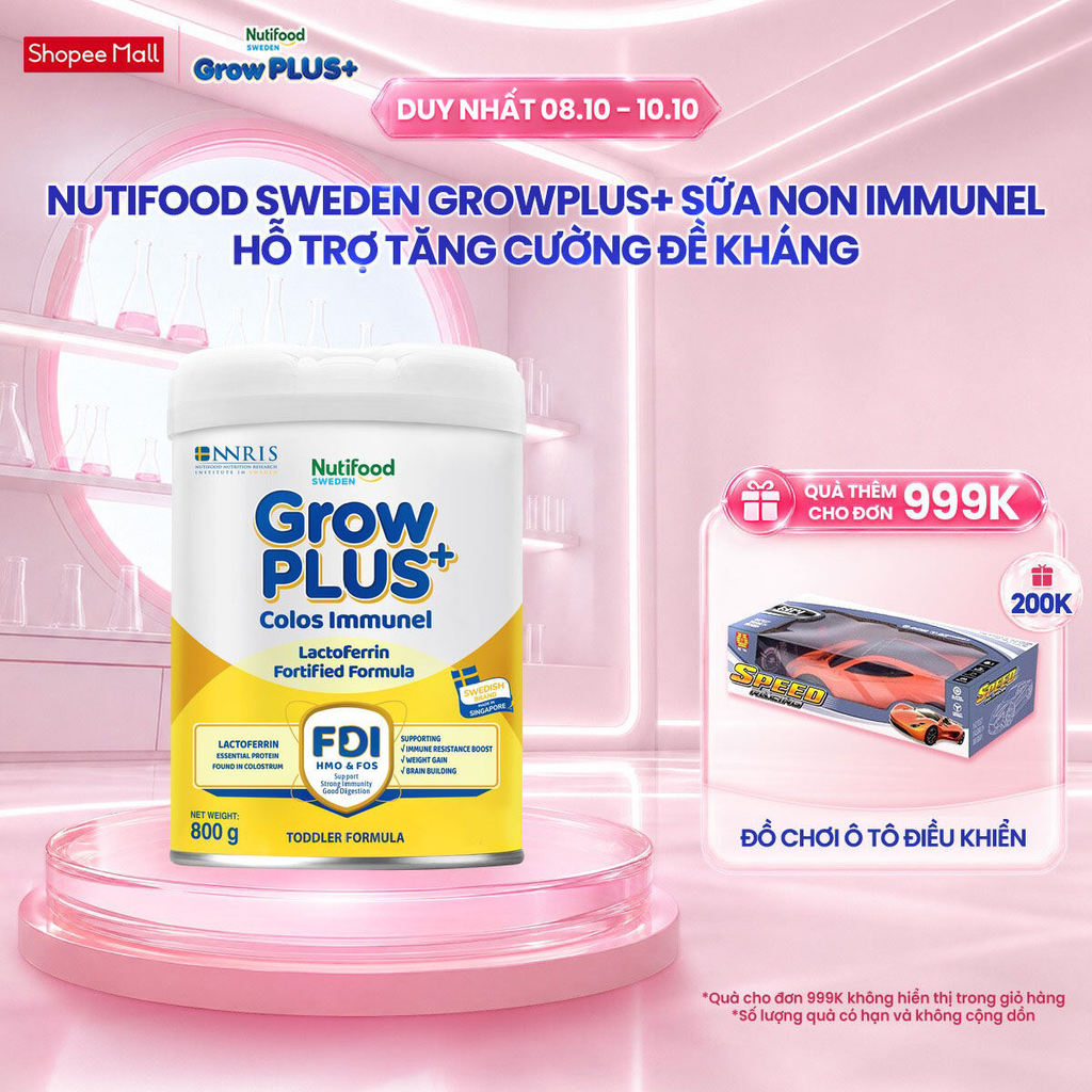 Sữa Bột Nutifood Sweden GrowPLUS+ Sữa Non Immunel từ lon 800 g (Bao bì tuỳ lô hàng)