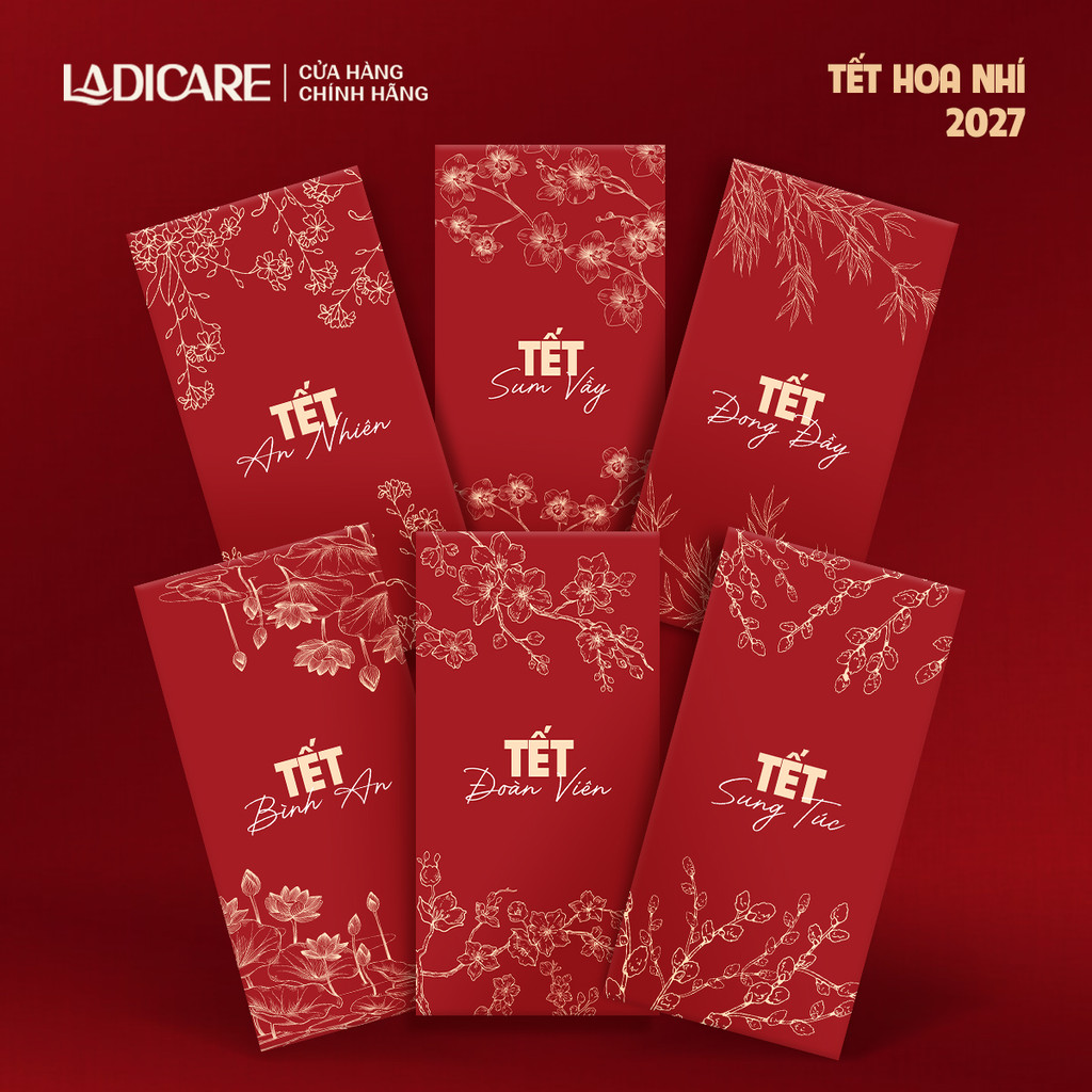 Set bao lì xì Tết Đinh Mùi 2027 LADICARE thiết kế độc quyền lì xì Tết Hoa Nhí - giấy C150 cán màng mịn cao cấp