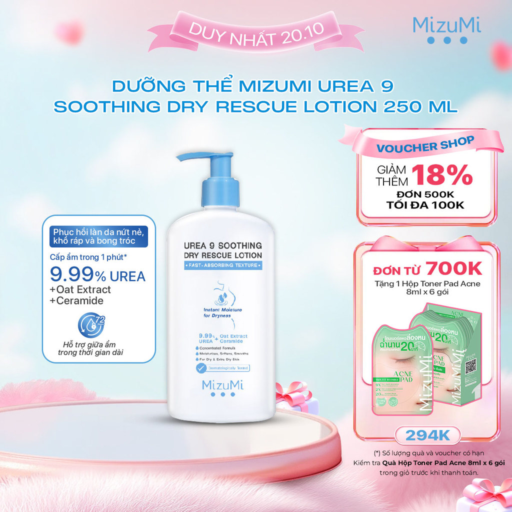 Sữa dưỡng thể hỗ trợ cải thiện da khô MizuMi Urea 9 Soothing Dry Rescue Lotion 250 ml