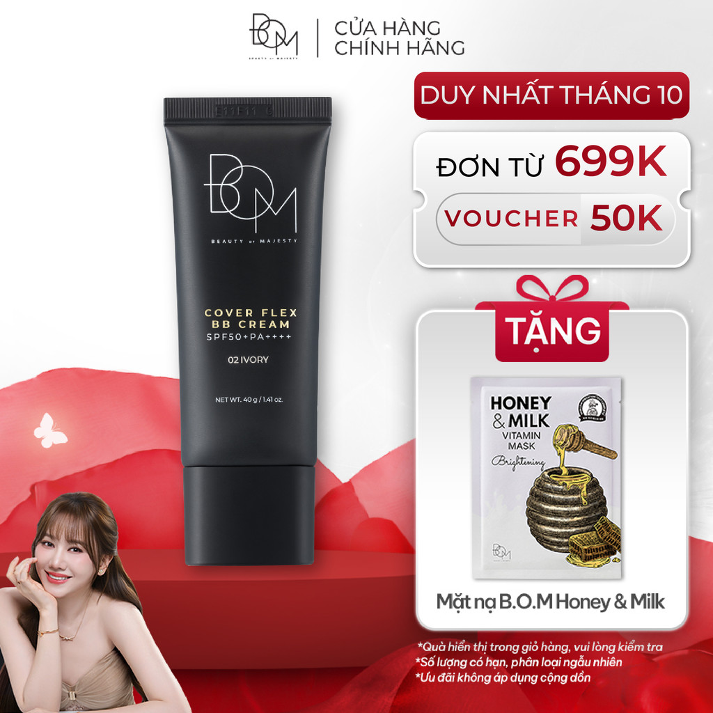 Kem nền BB che phủ khuyết điểm B.O.M Cover Flex BB Cream SPF50+PA++++ 40g, Kem Nền BB Dưỡng Da, Bền Màu