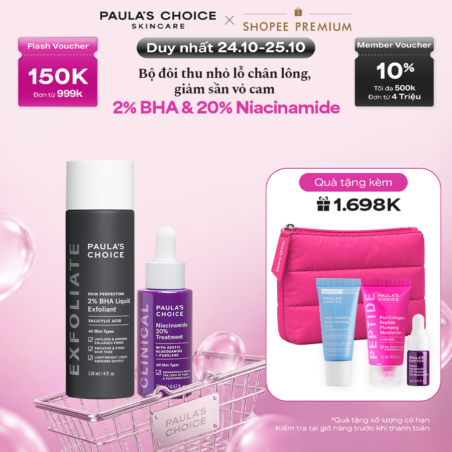 Bộ đôi thu nhỏ lỗ chân lông Paula's Choice Clinical Niacinamide 20% , Skin Perfecting 2% BHA Liquid Mã 8030-2010