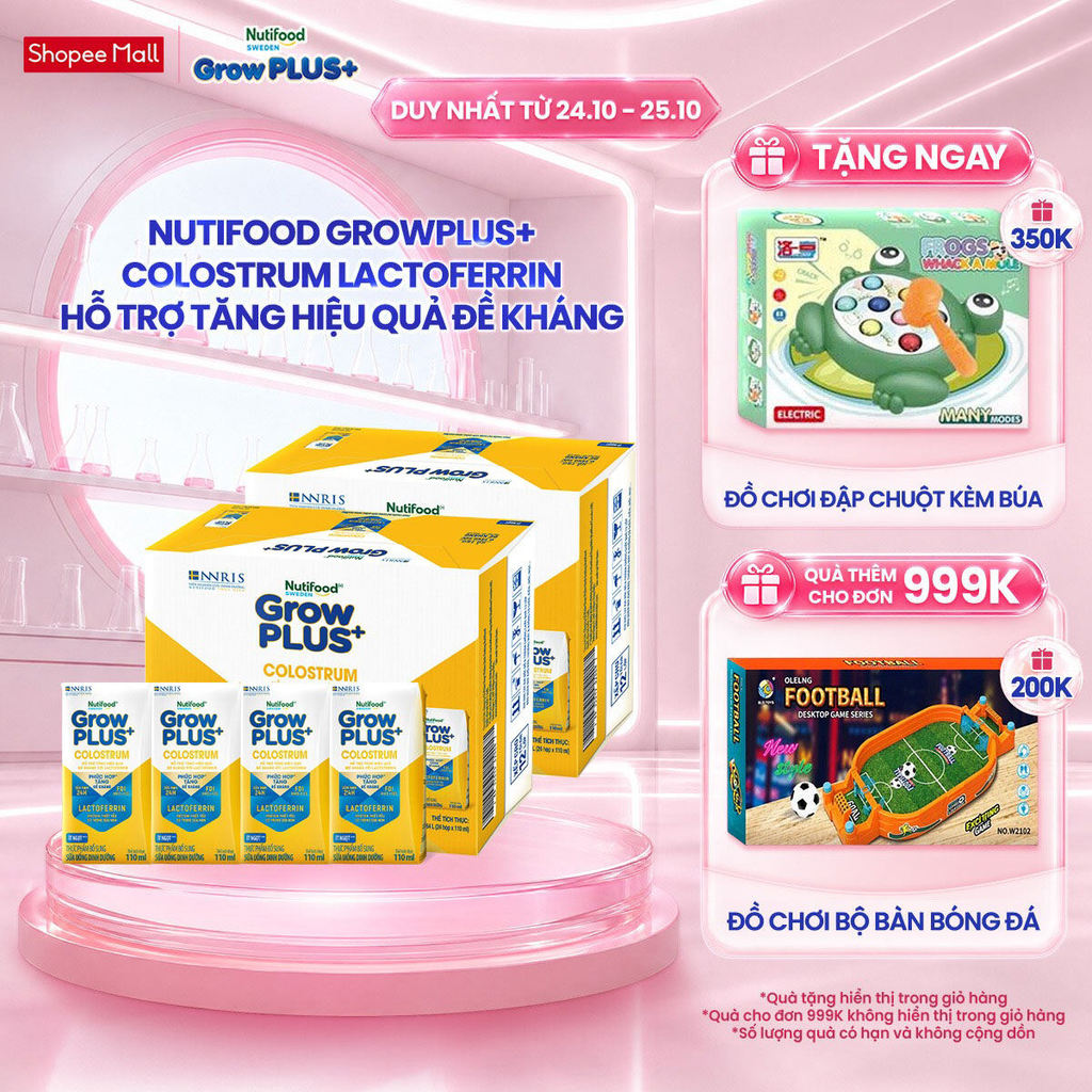 Combo 2 Thùng 24 hộp Sữa bột pha sẵn Nutifood Sweden GrowPLUS+ Colostrum Lactoferrin 110ml