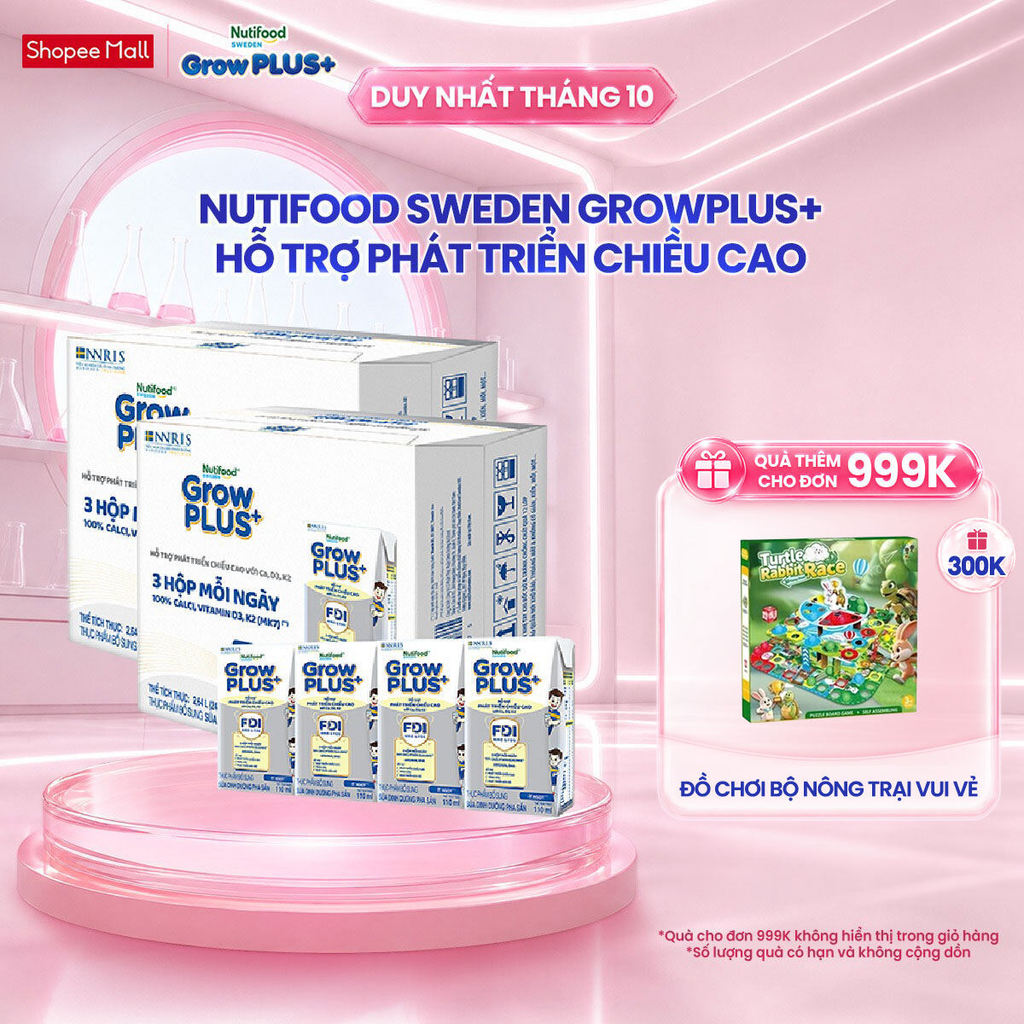 Combo 2 Thùng 24 Hộp Sữa Bột Pha Sẵn Nutifood Sweden GrowPLUS+ Cao lớn vượt trội hộp 110 ml