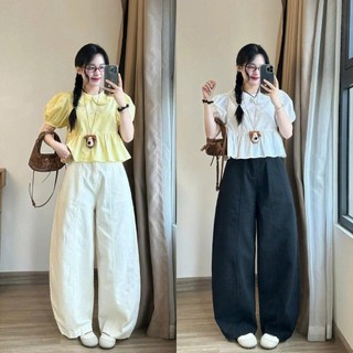 Quần kaki gió nữ ống rộng basic form suông Retrostyle có chun lưng Quankaki441