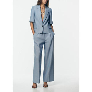 áo khoác Zara made in Morocco blazer lửng xanh lam nhạt ngắn tay cổ ve 1 khuy và quần âu cùng bộ