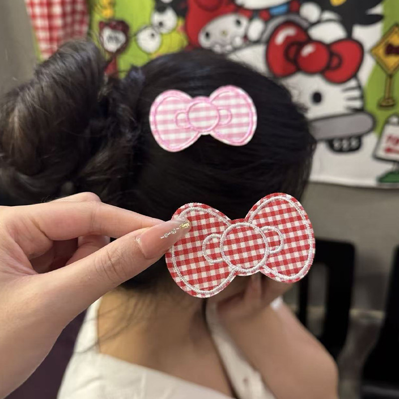 ❤️Love❤️Miếng dán tóc nữ kẻ sọc với nơ velcro ngọt ngào - Dụng cụ tiện lợi cho việc sắp xếp miếng dán trán