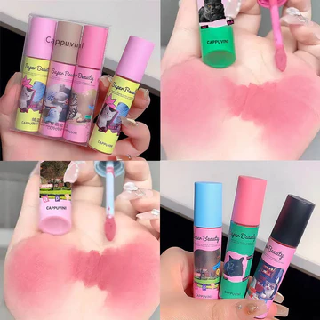 Dâu Tây Gossip Mousse Lip Cream Mèo Dễ Thương Môi Bùn Matte Cream Họa Tiết Son kem Nhung Chất Lỏng Lâu Dài Chống Thấm Nước Gợi Cảm Đỏ Hồng Son Tint